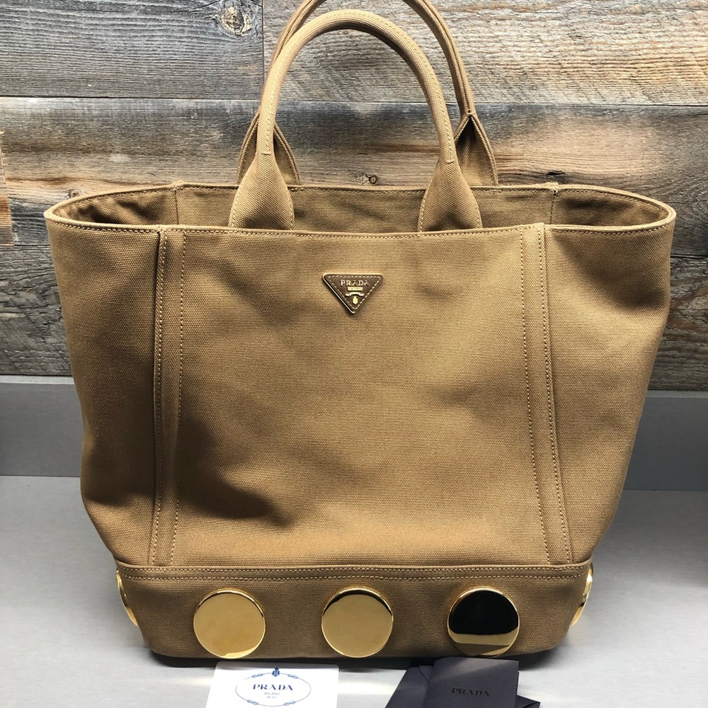 PRADA tan canvas tote bag